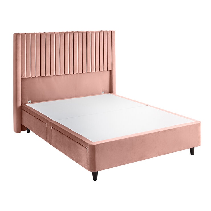 Silentnight Velvet 4 Drawer Divan Base with Slumber Headboard in Dusky Pink & 3 Sizes