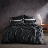Lazy Linen 100% Washed Linen Charcoal Fitted Sheet in 4 Sizes