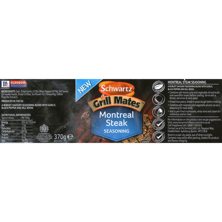 Schwartz Grill Mates Montreal Steak Seasoning, 370g Costco UK
