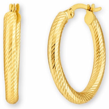 14ct Yellow Gold Textured Oval Hoop Earrings 14ct Yellow Gold Textured Oval Hoop Earrings
