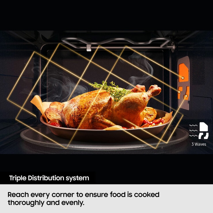 Samsung MS23K3513AK 23 Litre Solo Microwave in Black triple distibution system