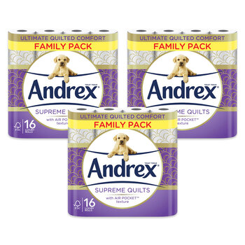 Andrex® Supreme Quilted 3-Ply Toilet Tissue, 3 x 16 Pack