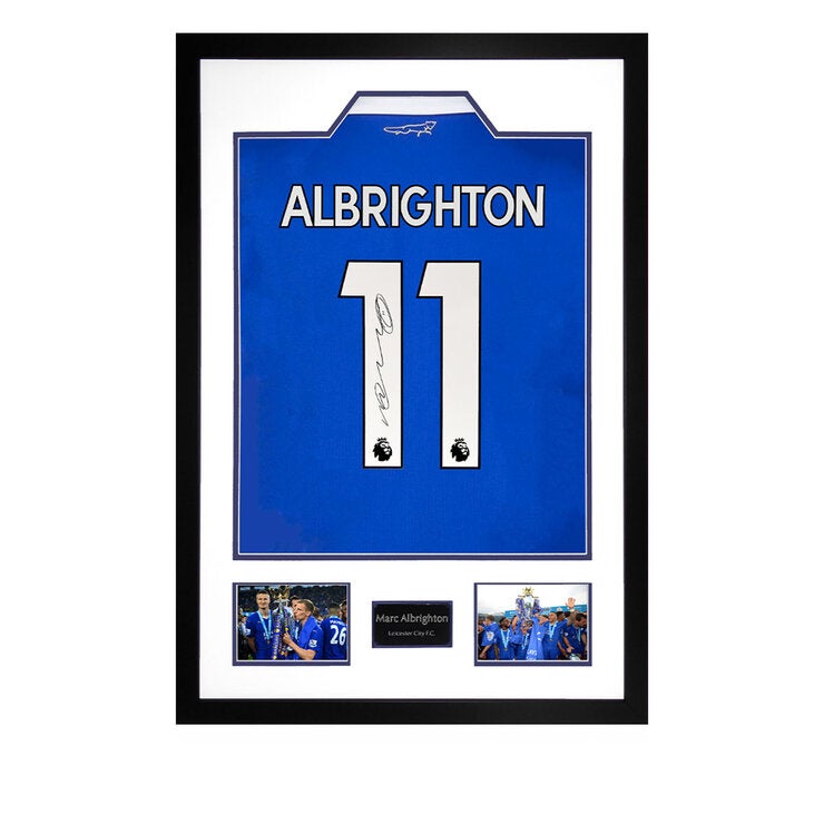 Marc Albrighton Signed LCFC 22/23 Home Framed Shirt, including 2 Photos Marc Albrighton Signed LCFC 22/23 Home Framed Shirt, including 2 Photos