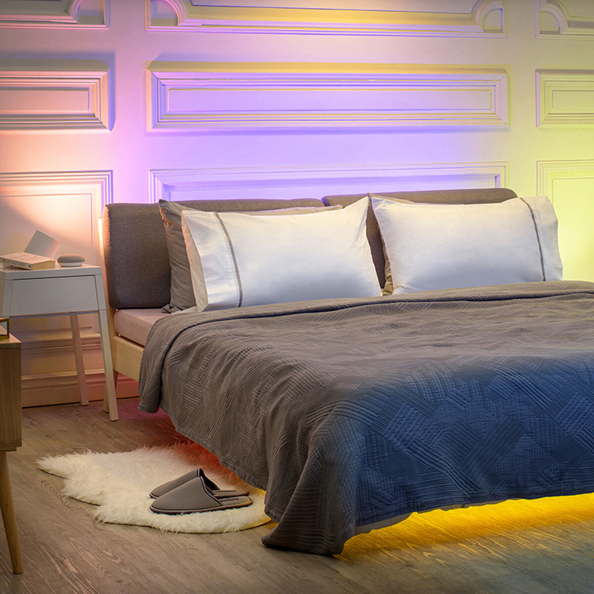 Lifestyle image of light strip in use in bedroom setting