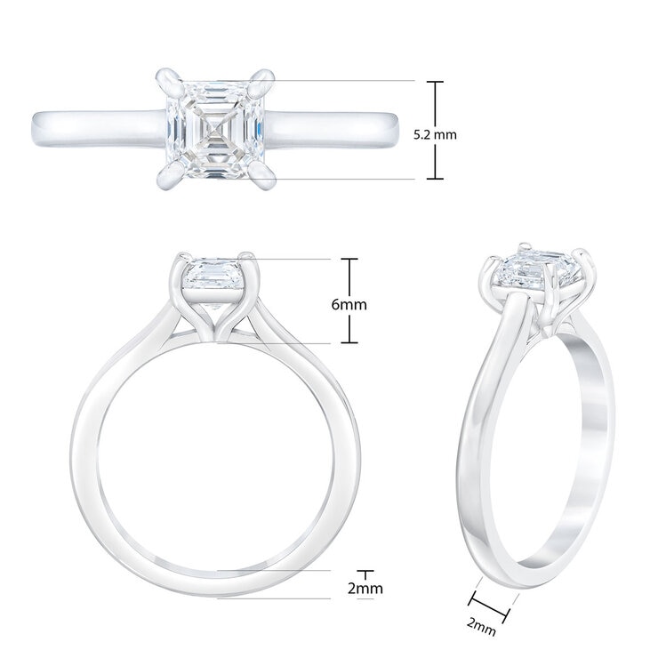 1.00ct Asscher Cut Diamond Solitaire Ring, Platinum