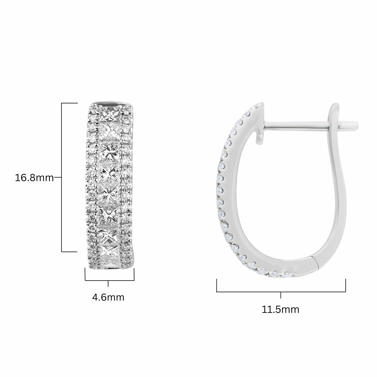 1.52ctw Princess & Round Brilliant Cut Diamond Hoop Earrings, 18ct White Gold