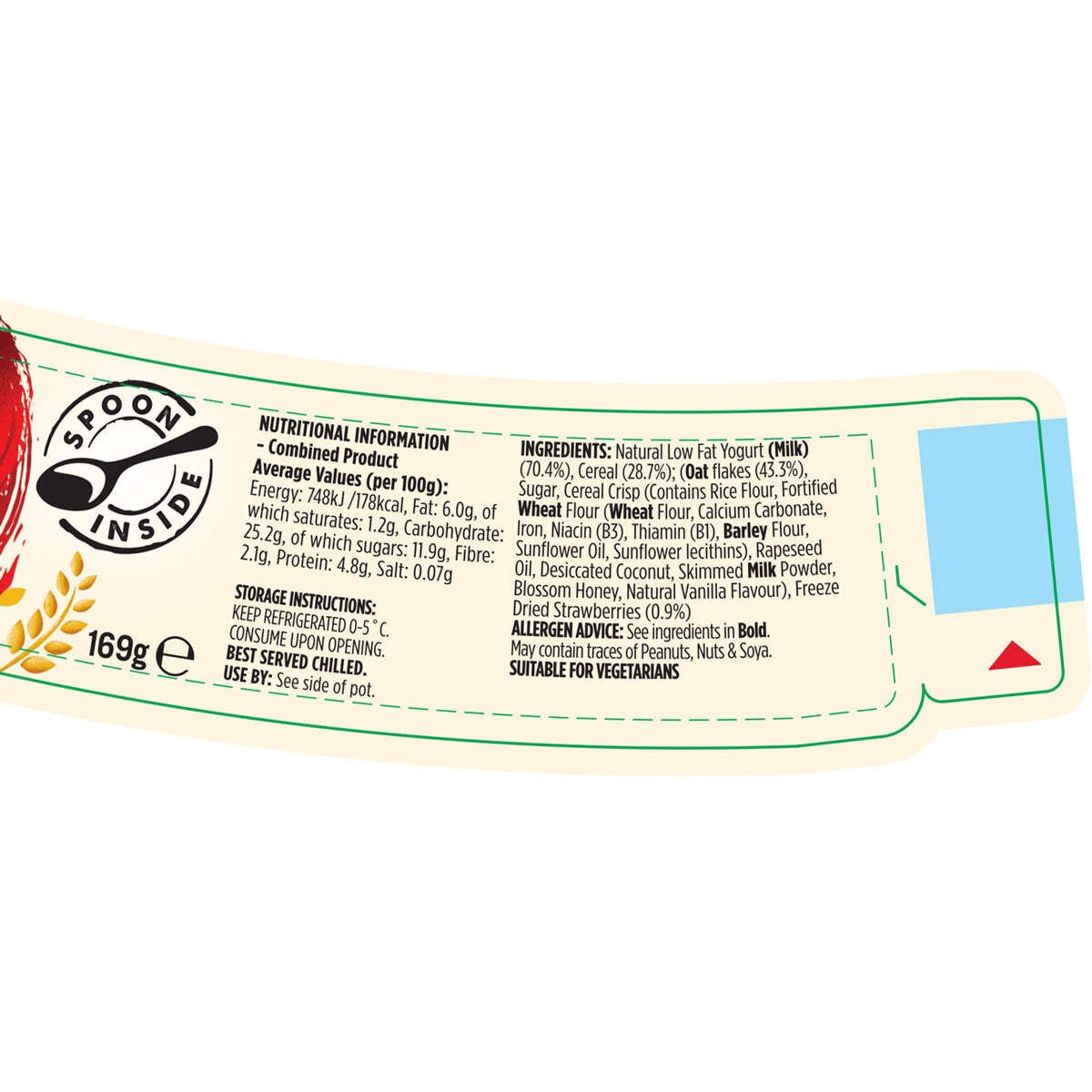 label for Tray of Nomadic strawberry yogurt and oat clusters