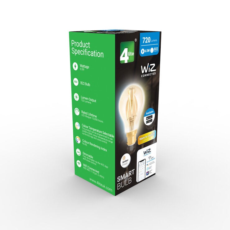 Pack De 2 Ampoules Connectées WiZ 4lite A60 E27 - Blanc Chaud, WiFi, Compatible Alexa Et Google