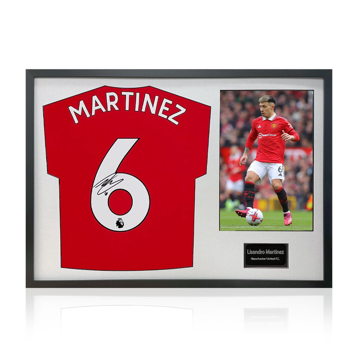 Lisandro Martinez Signed Framed Manchester United Football Shirt including 1 Photo in 2 Options: White or Black Mount