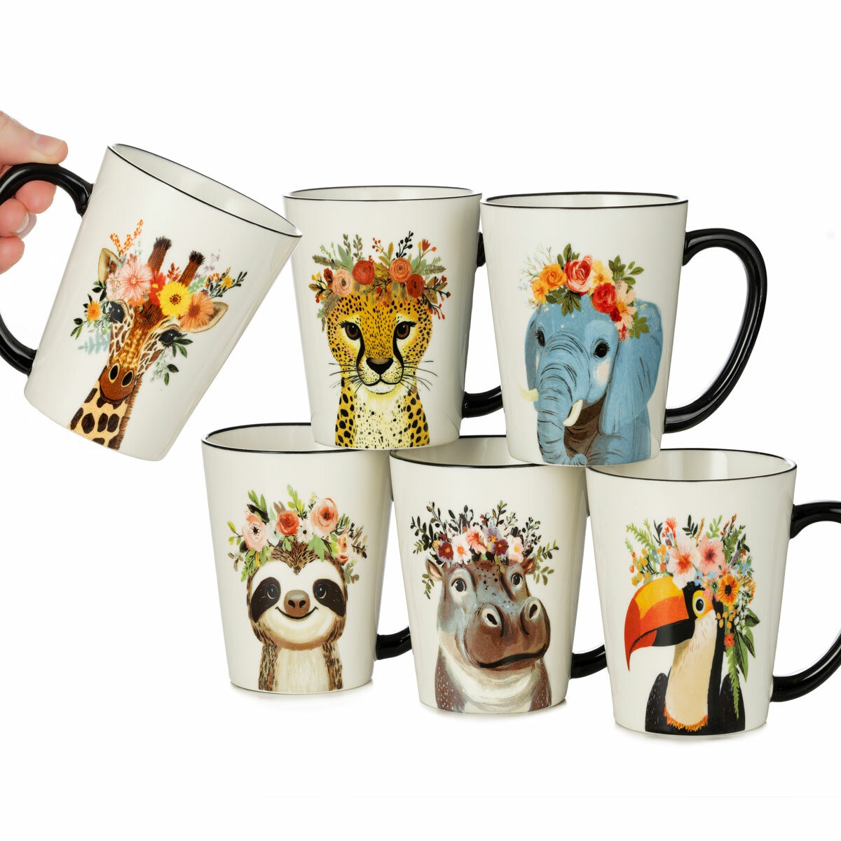 Signature Housewares Hipster Animal Mugs, 483ml, 6 Pack