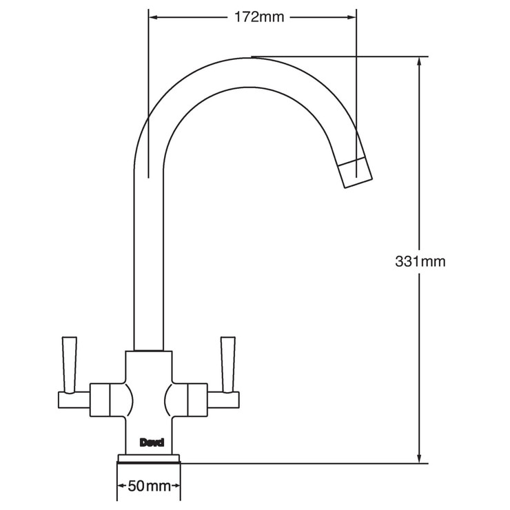 Line drawing of tap with dimensions on white background