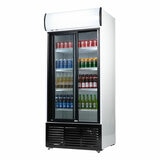 Contender RUG048 783L Commercial Sliding Double Glass Door Fridge, F Rated in White