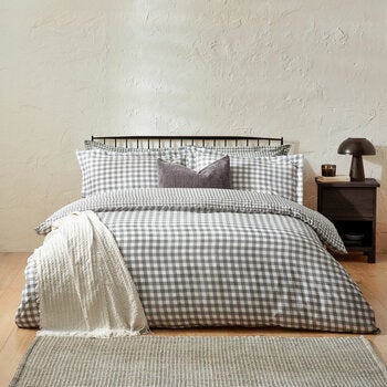 Yard Barton 100% Cotton Grey Gingham Duvet Cover Set in 4 Sizes