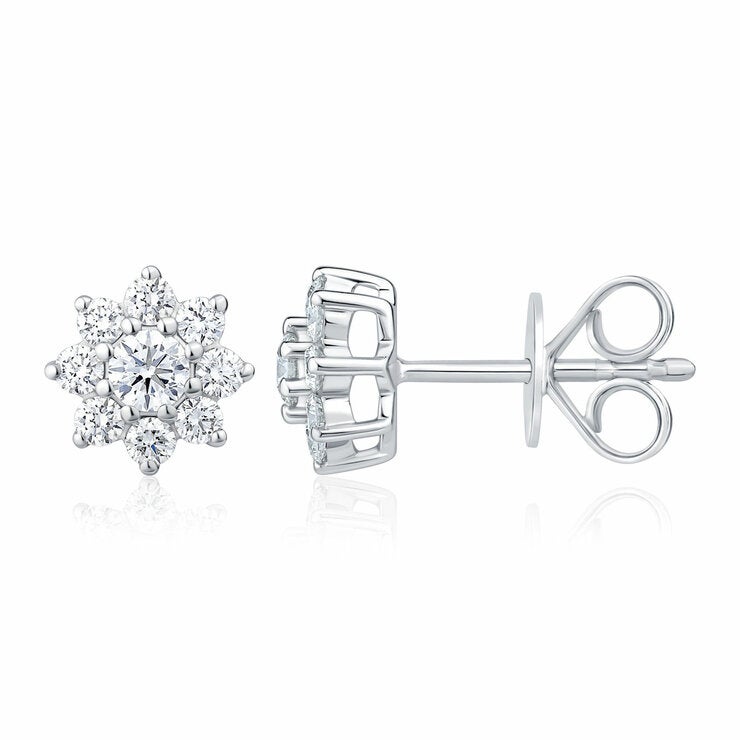 0.50ctw Round Brilliant Cut Diamond Sunburst Earrings, 14ct White Gold 0.50ctw Round Brilliant Cut Diamond Sunburst Earrings, 14ct White Gold