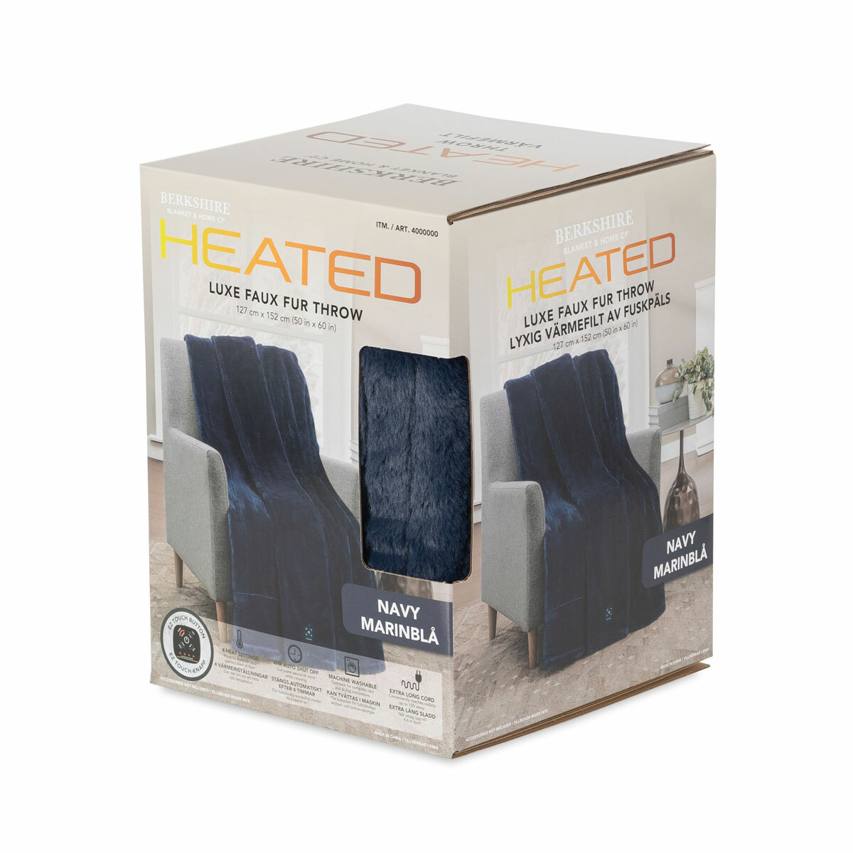 Berkshire Heated Throw Dual Plug in Navy