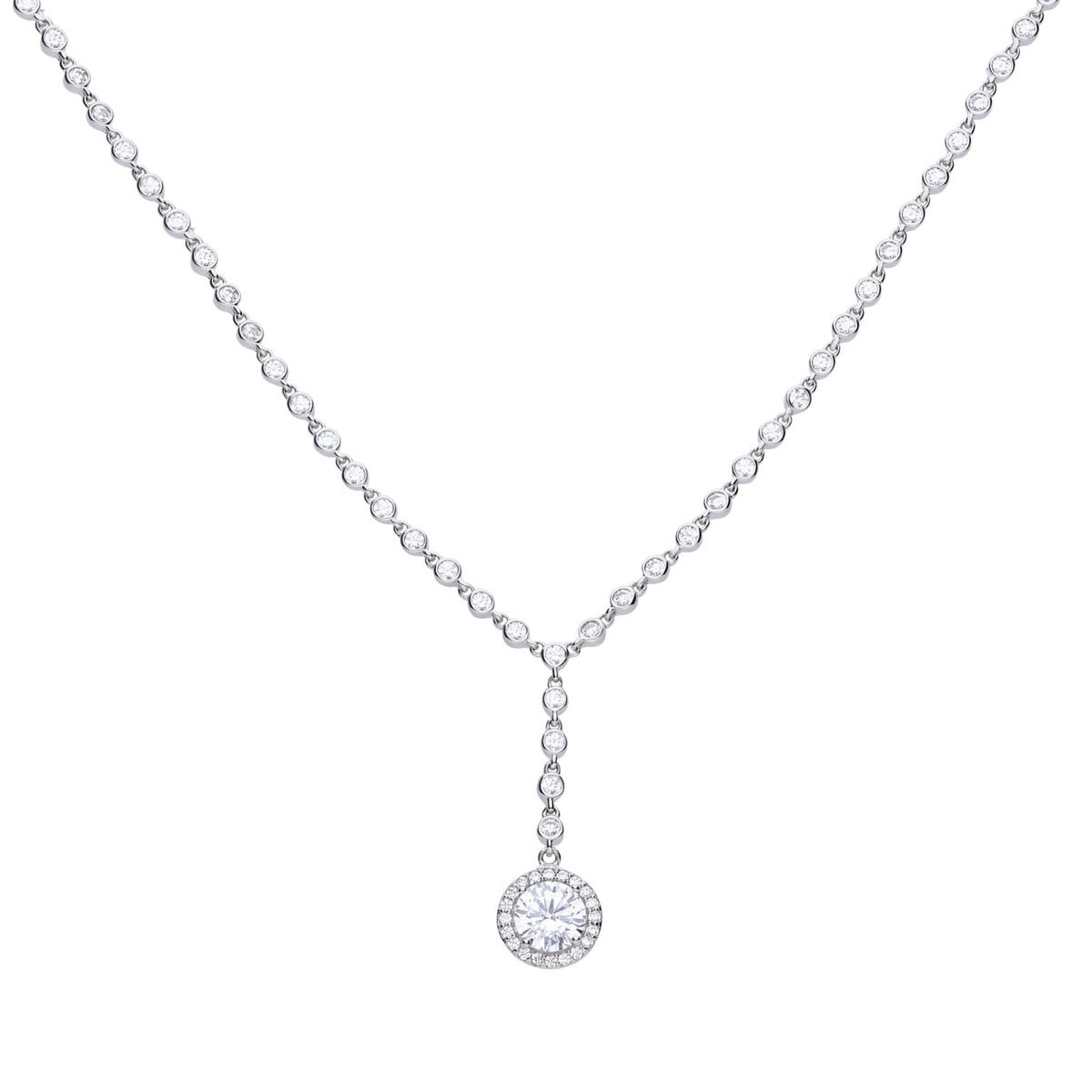 DiamonFire Sterling Silver 3.65ct Pave Set Cubic Zirconia Drop Necklace