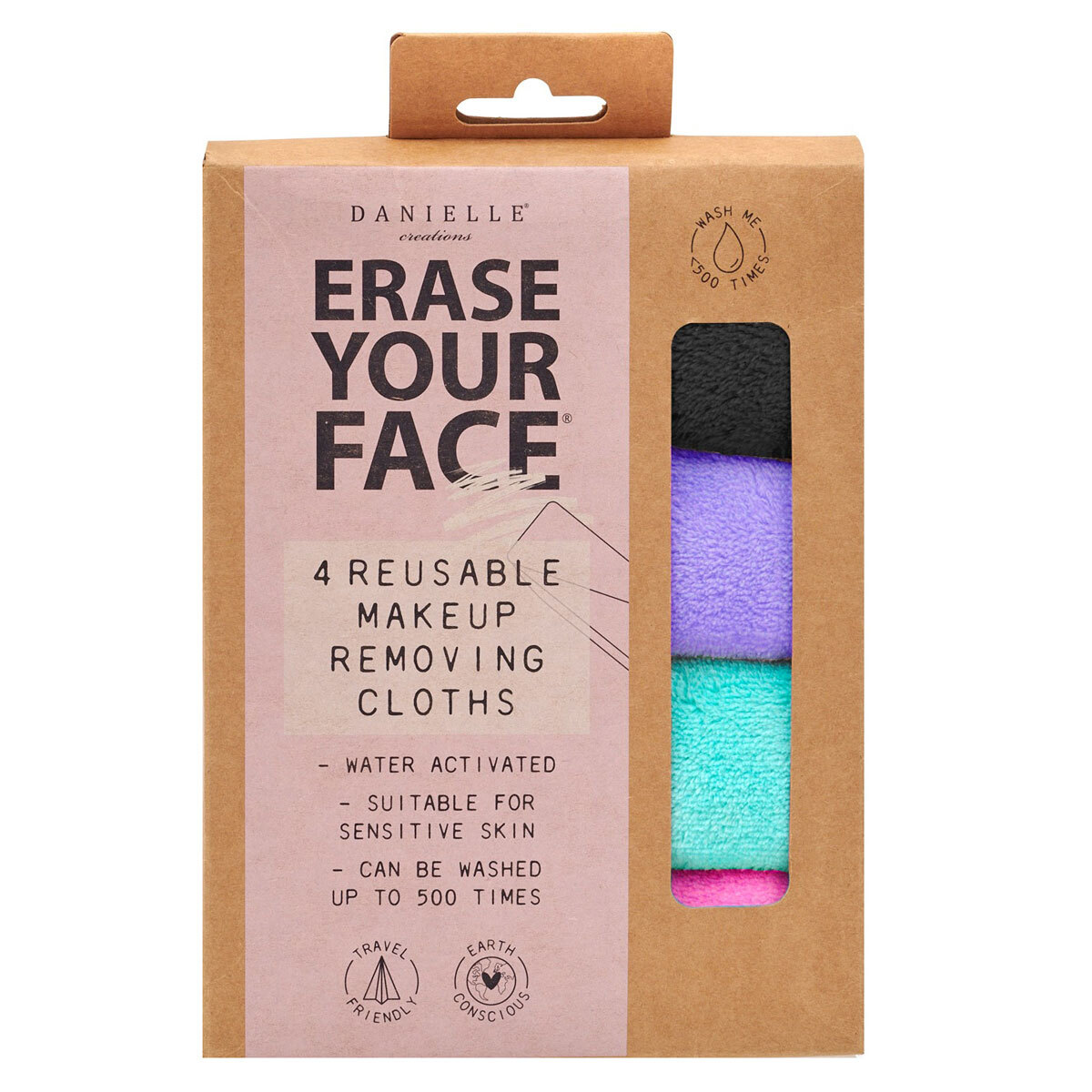 Danielle Creations Erase Your Face Makeup Remover Cloths, 4 Pack in Bright Colours