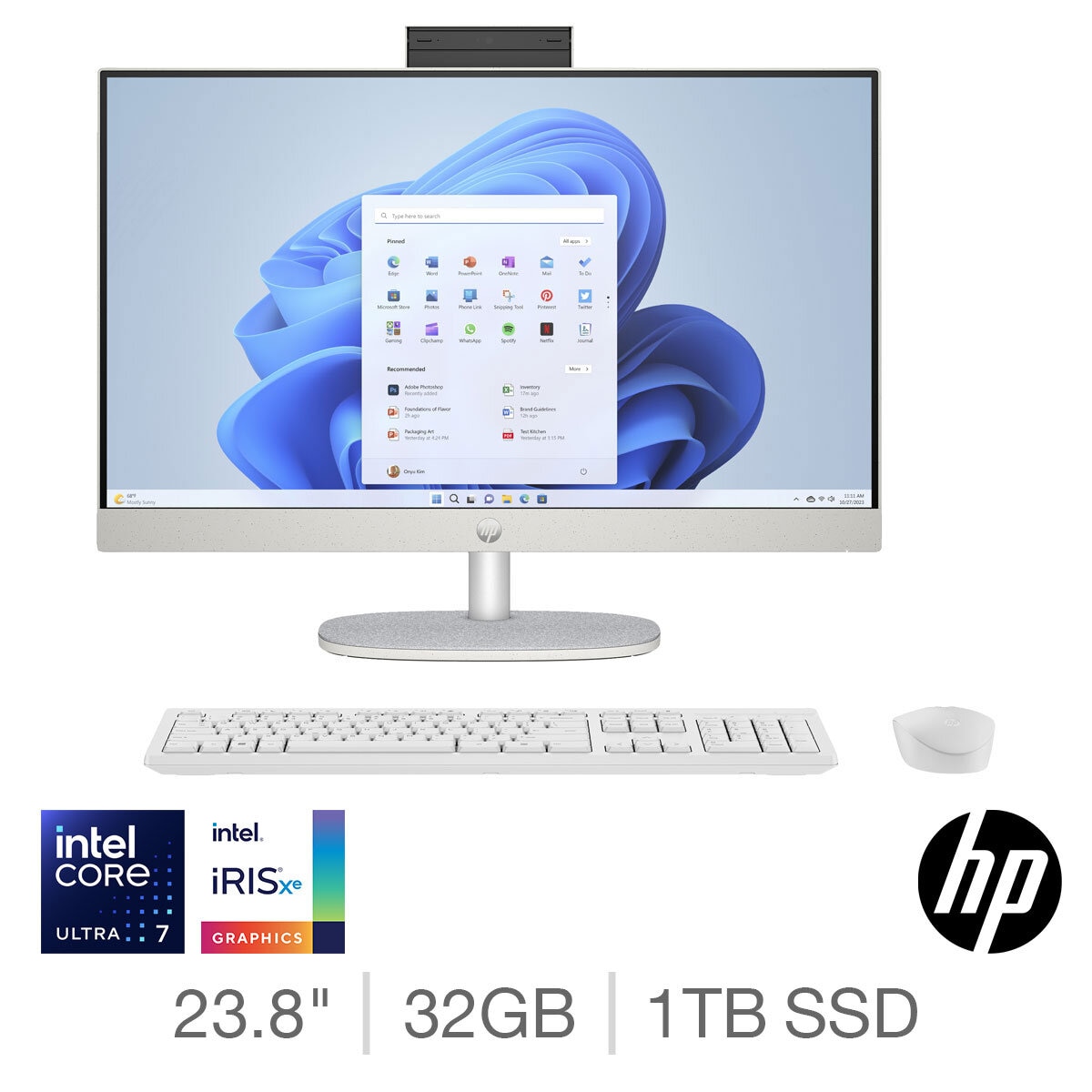 HP, Intel Core Ultra 7, 32GB RAM, 1TB SSD, 23.8 Inch All in One Desktop PC, 24-cr1010na