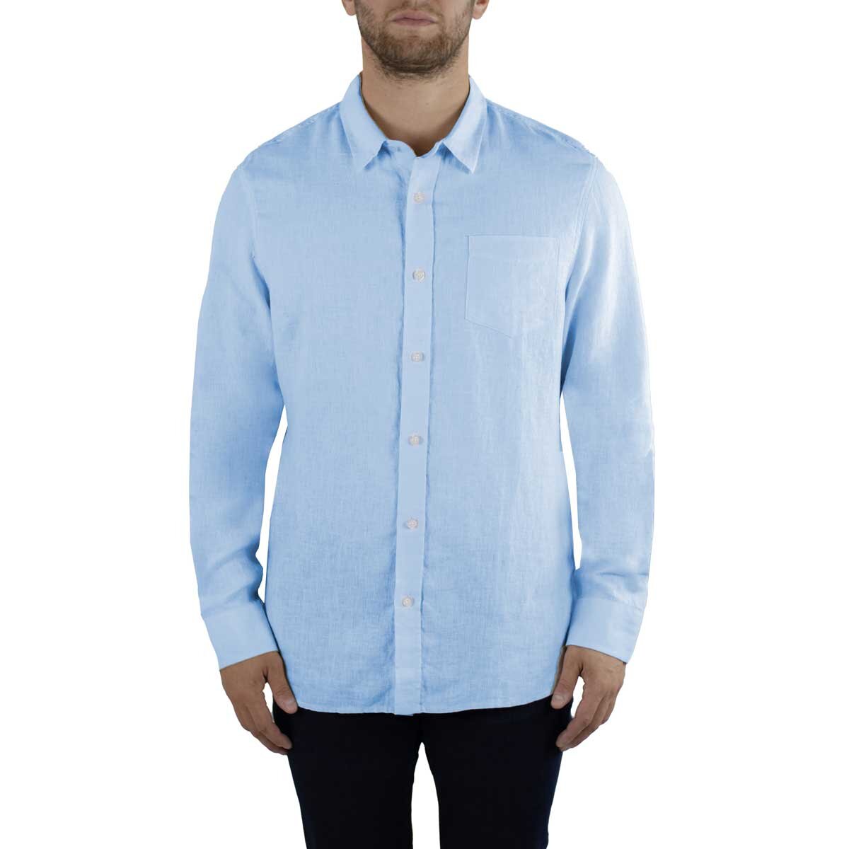 Jachs Men's Linen Long Sleeve Shirt in Blue Costco UK