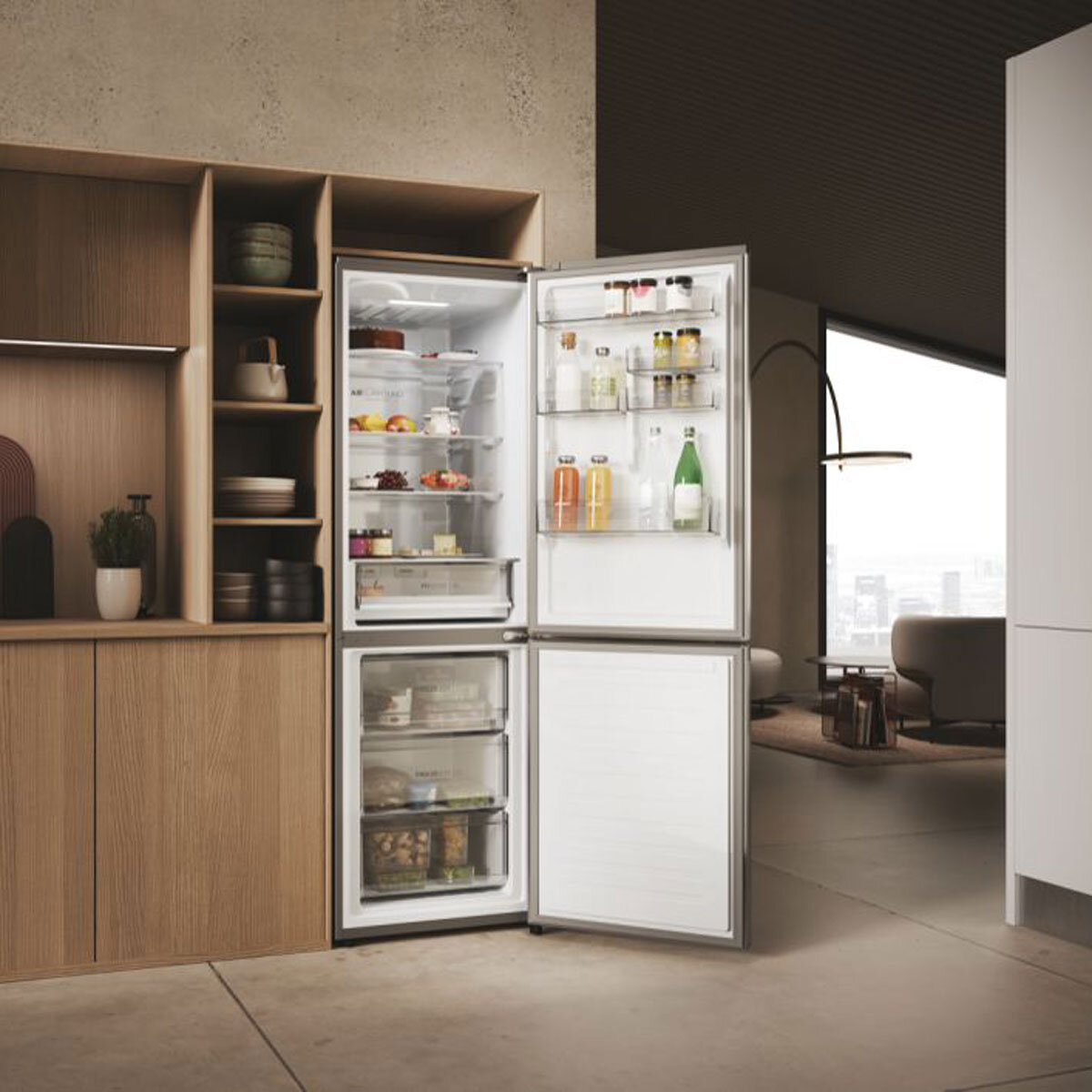 Haier HDPW3618DNPK Fridge Freezer, D Rated in Inox