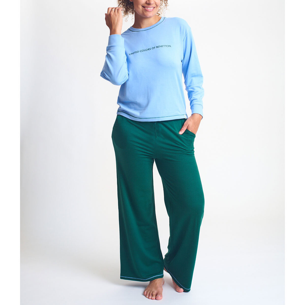 United Colors of Benetton Ladies Two Piece Pyjama Set in Green/Blue