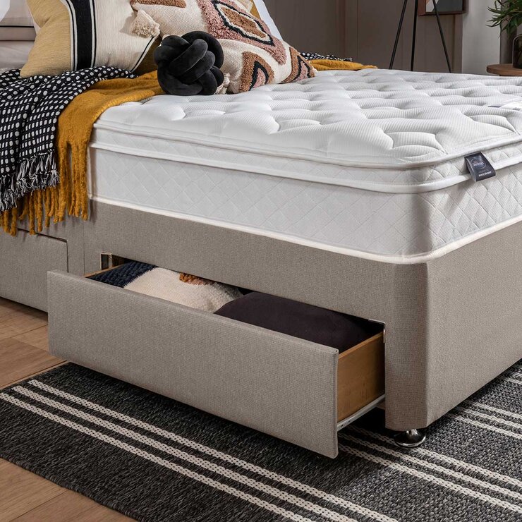 Silentnight Miracoil Memory Cushion Top Mattress & Divan in Sandstone, Single