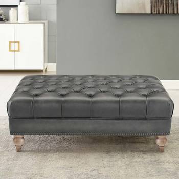 Allington Grey Leather Chesterfield Footstool