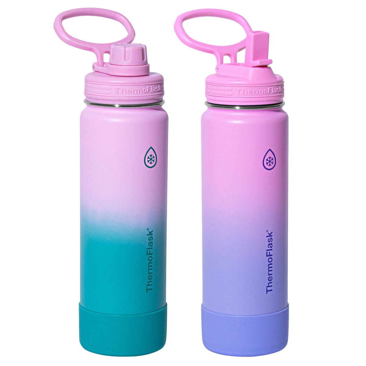 ThermoFlask Stainless Steel 700ml Water Bottle, 2 Pack in Teal & Pink