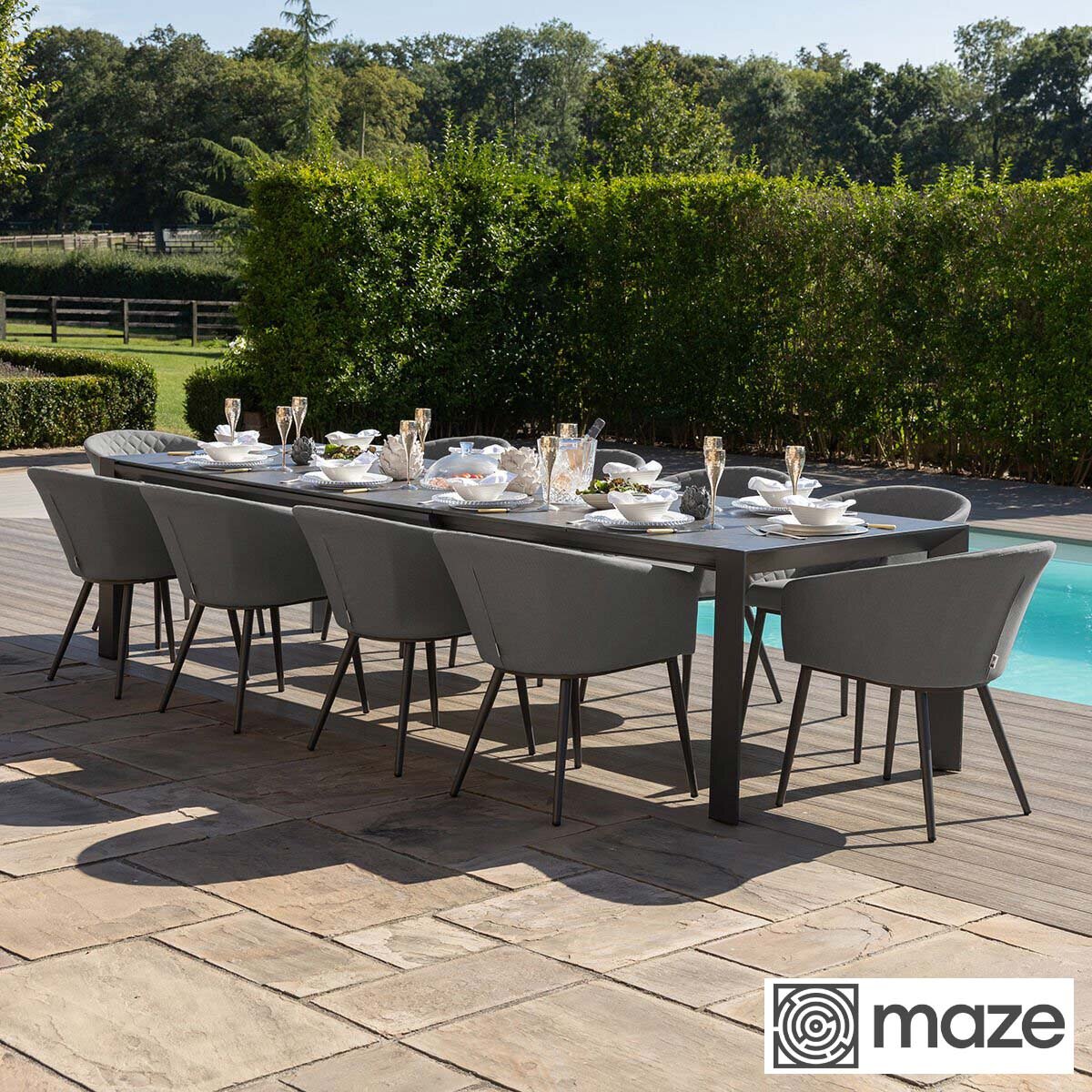 Maze Ambition 11 Piece Extending Dining Patio Set (in Grey) + Cover