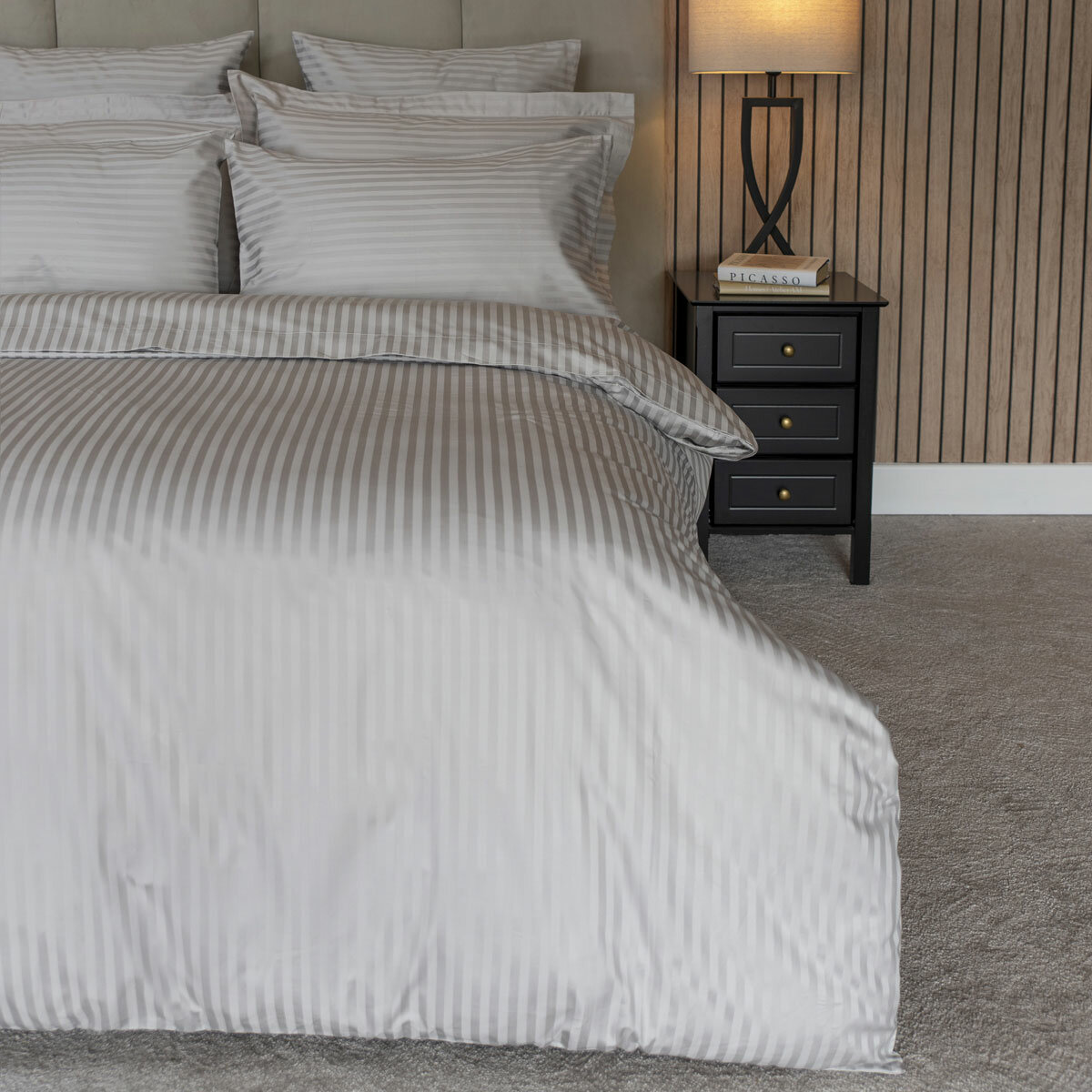 Belledorm 540 Thread Count Satin Stripe Grey Duvet Cover Set in 3 Sizes Belledorm 540 Thread Count Satin Stripe Grey Duvet Cover Set in 3 Sizes