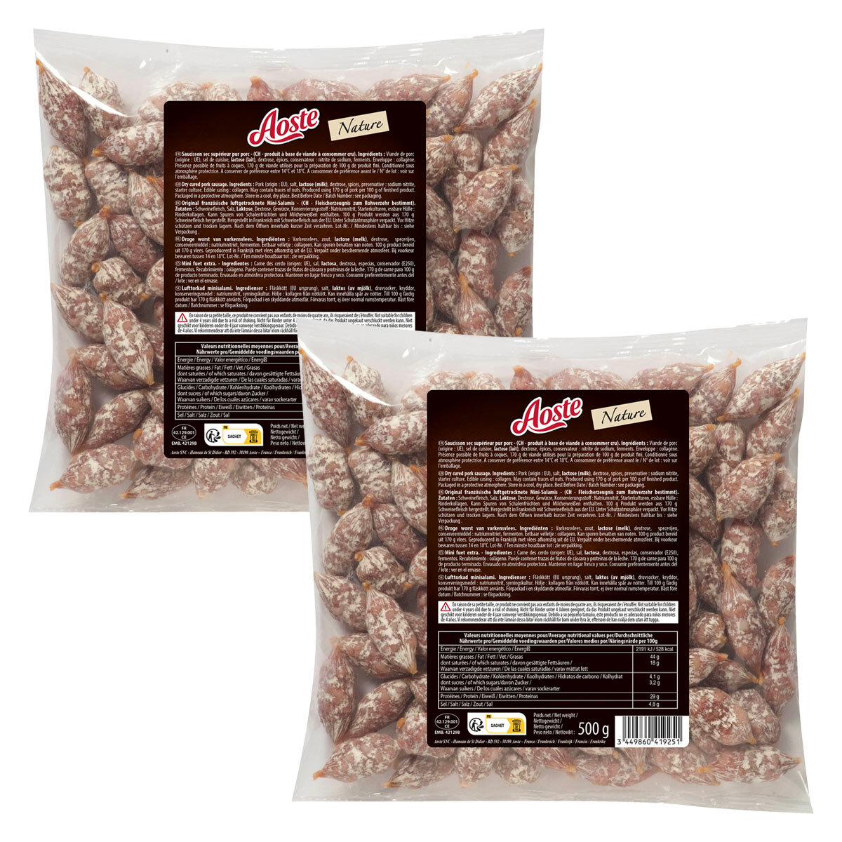 Aoste Mini Saucisson Sec, 2 x 500g