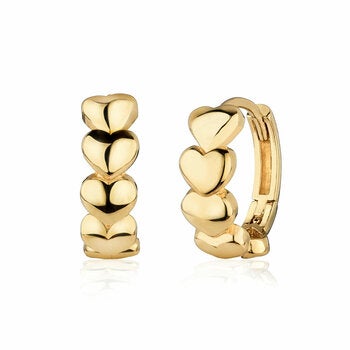 14ct Yellow Gold Heart Hoop Earrings