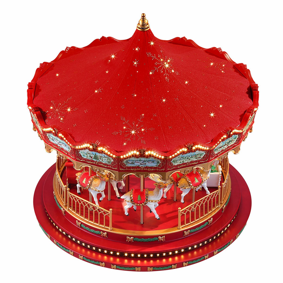 17 Inch Nostalgic Deluxe Glass Embellished Carousel in Red 17 Inch Nostalgic Deluxe Glass Embellished Carousel in Red