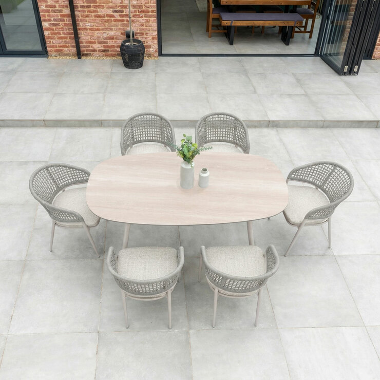 Harbour Lifestyle 7 Piece Oval Ceramic Dining Set in Oatmeal