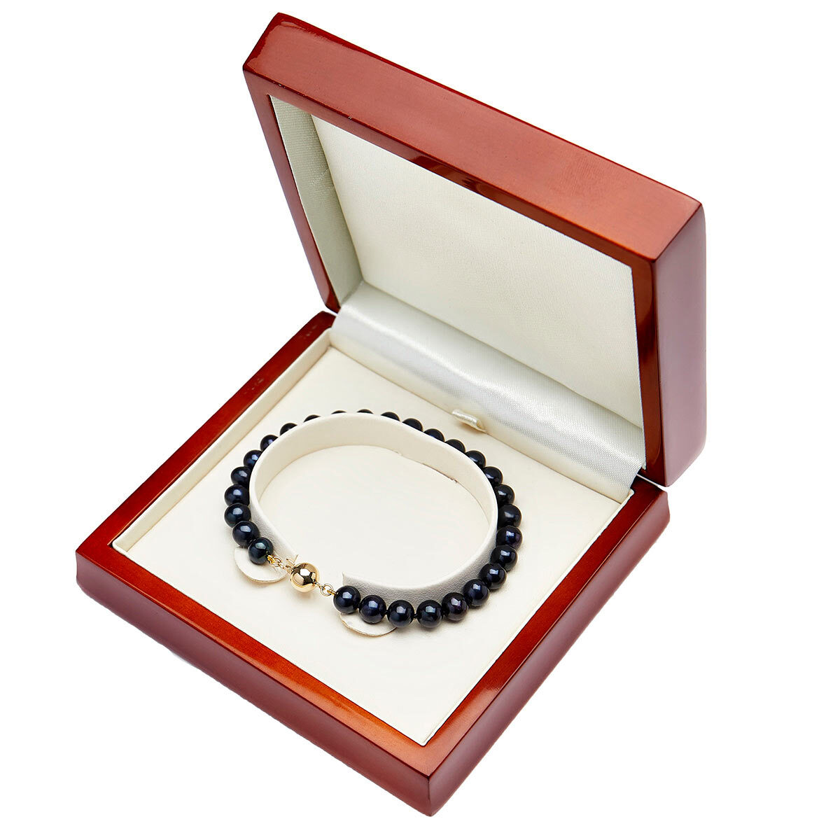 Black Pearl Bracelet, 18ct Yellow Gold in box