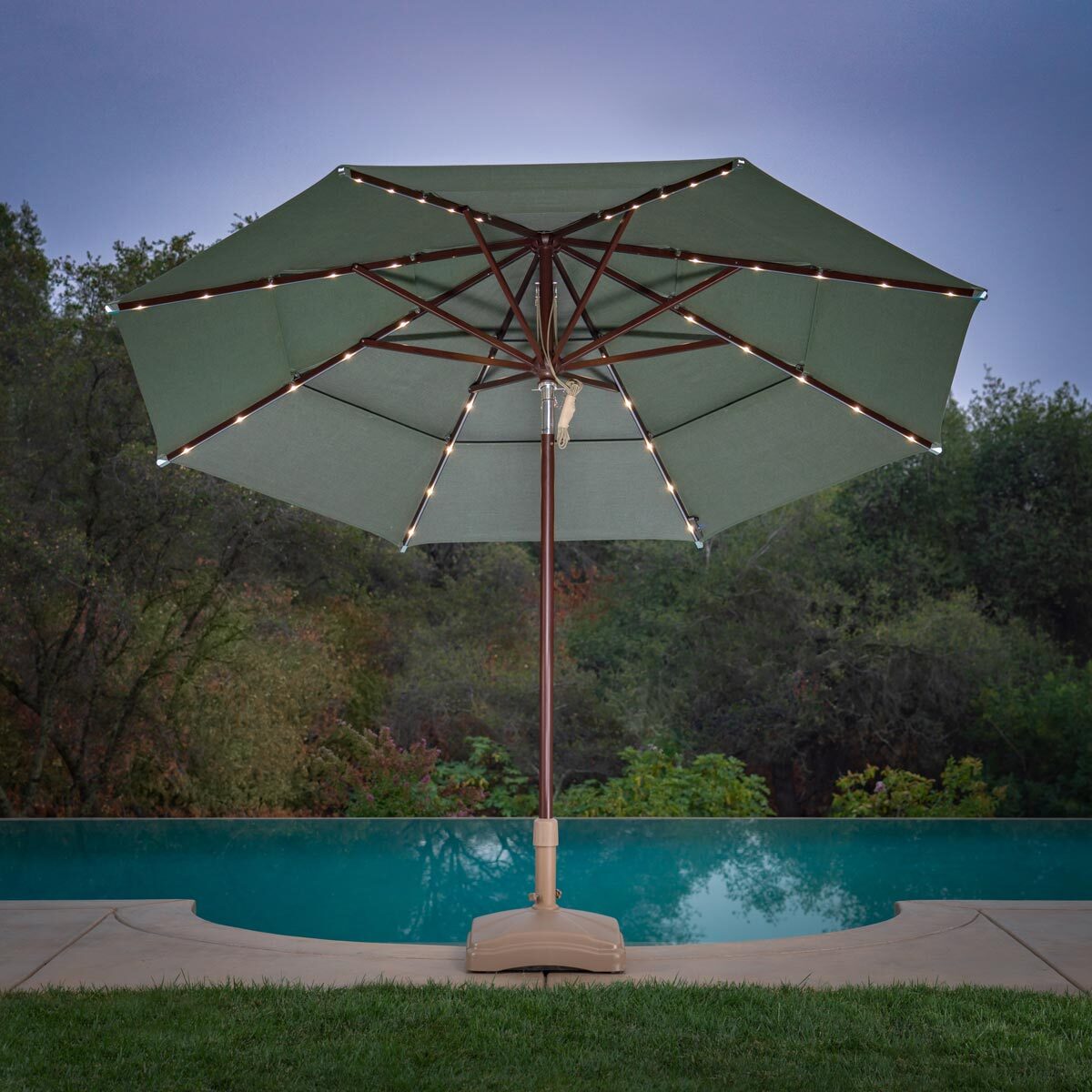 Activa 11ft Aluminium WoodLook 40 LED Umbrella in Sage Costco UK