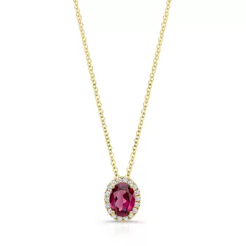 Oval Cut Garnet & 0.13ctw Diamond Pendant, 14ct Yellow Gold