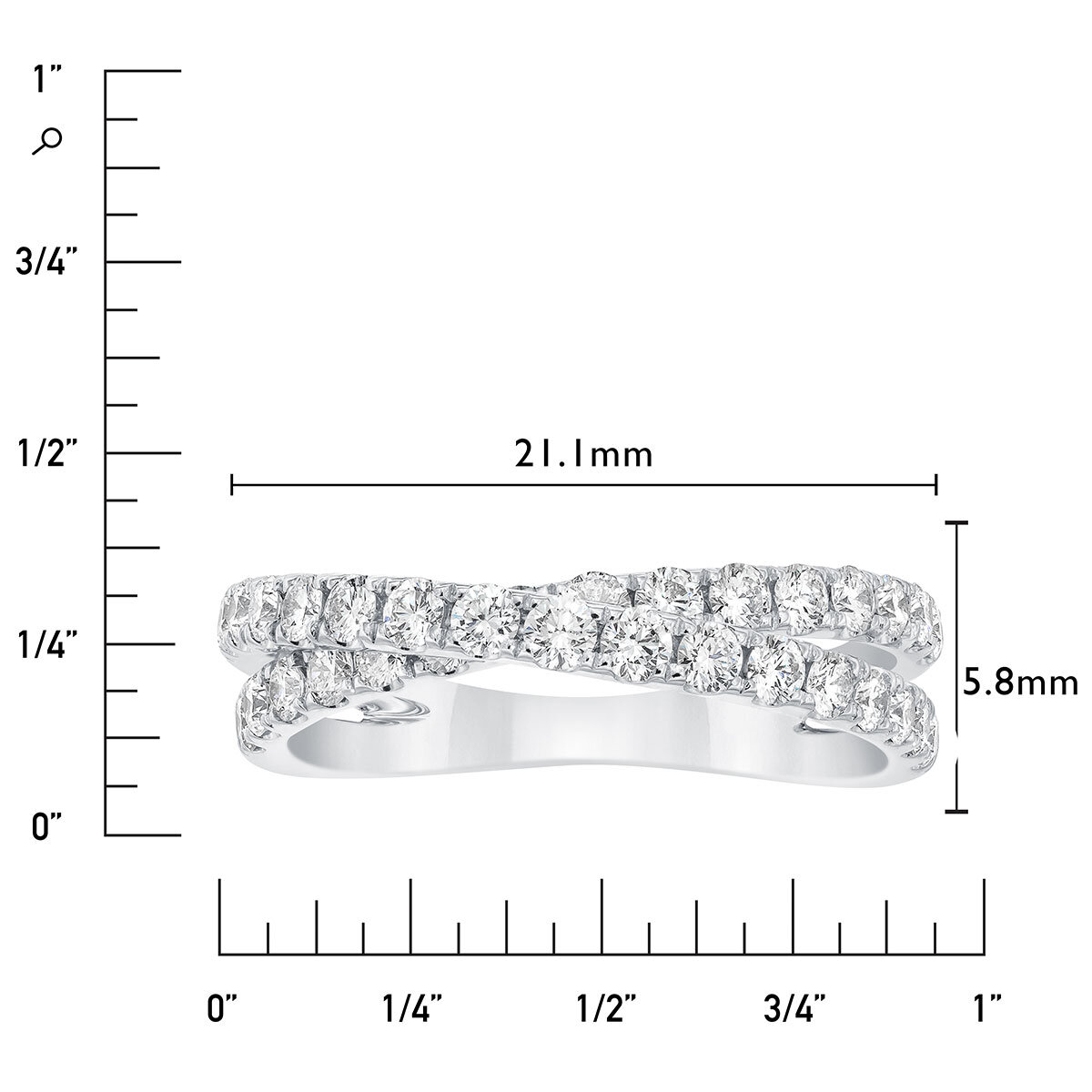 0.90ctw Cross Diamond Ring, 14k White Gold