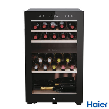 Haier HWS42GDAU1 42 Bottle Dual Zone Wine Cooler, G Rated in Black