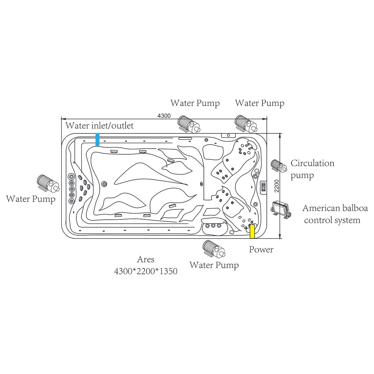 Platinum Spas Ares 14ft (4.3m) 36-Jet, 3 Seater Swim Spa - Delivered and Installed