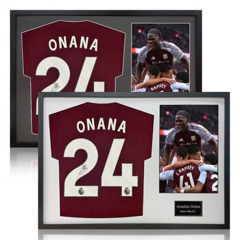 Amadou Onana Signed Framed Aston Villa Football Shirt including 1 Photo in 2 Options: White or Black Mount