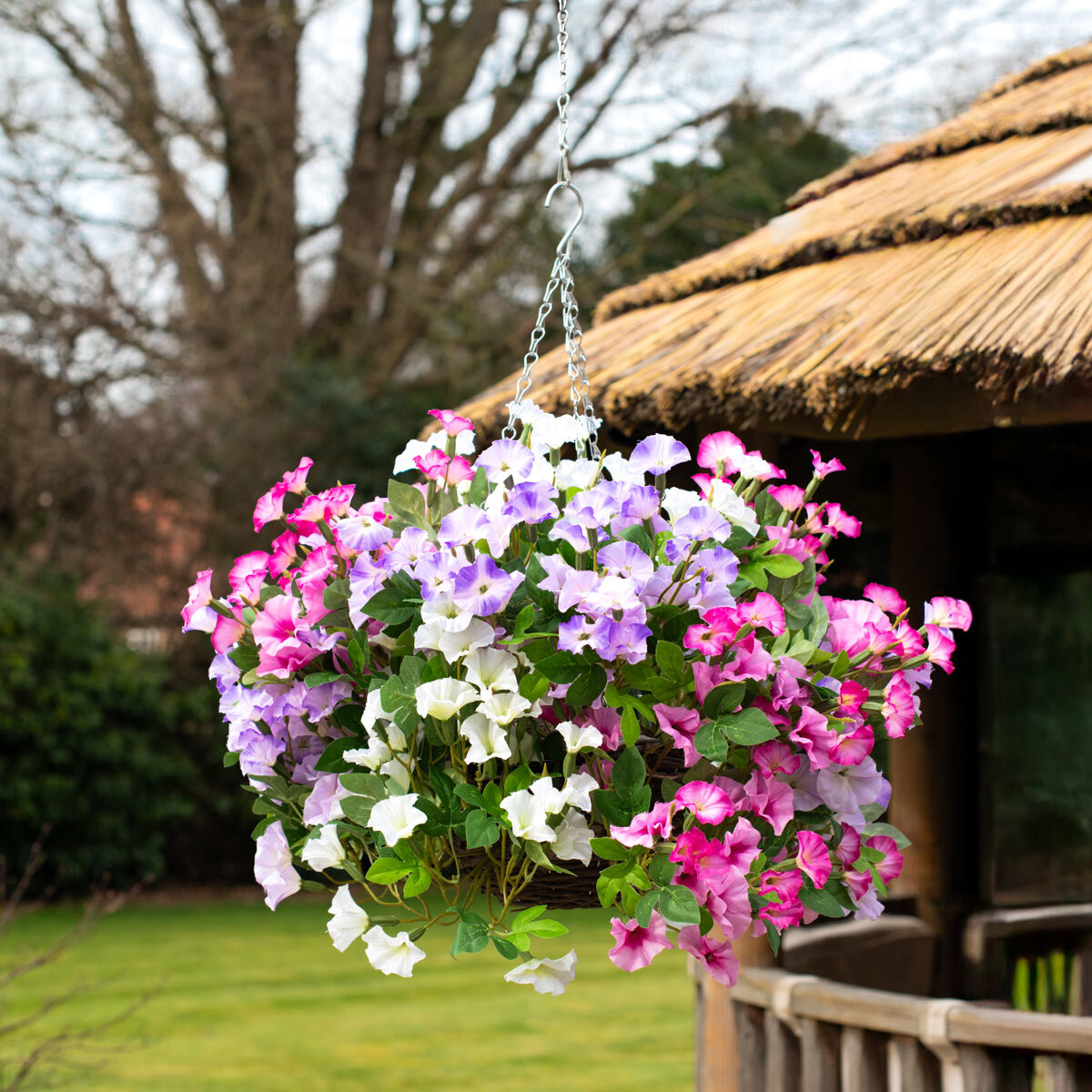 Artificial Purple & Pink Petunia Flower Hanging Basket