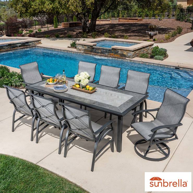 SunVilla Santa Fe 9 Piece Sling Dining Patio Set + Cover ...