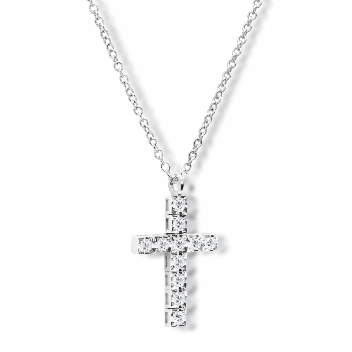 0.16ctw Round Brilliant Cut Diamond Cross Pendant, 18ct White Gold
