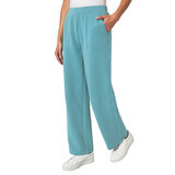 Mondetta Ladies Ribbed Wide Leg Trousers in Blue