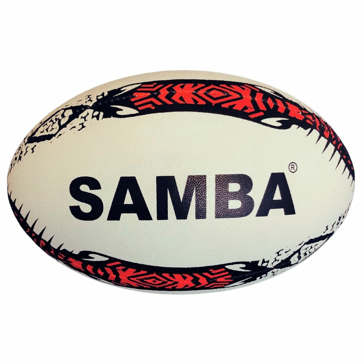 Studio image of the front of the samba rugby ball