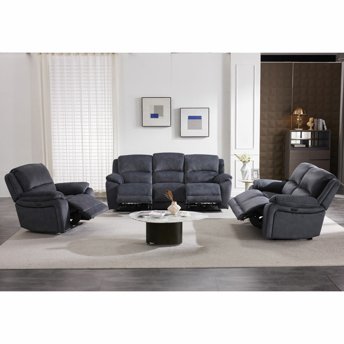 Belagio Grey Fabric Power Recliner Armchair