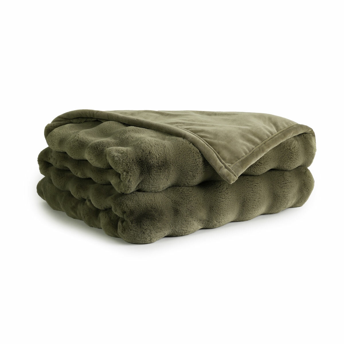 House & Home Bubble Faux Fur Throw in Green, 152 x 177 cm