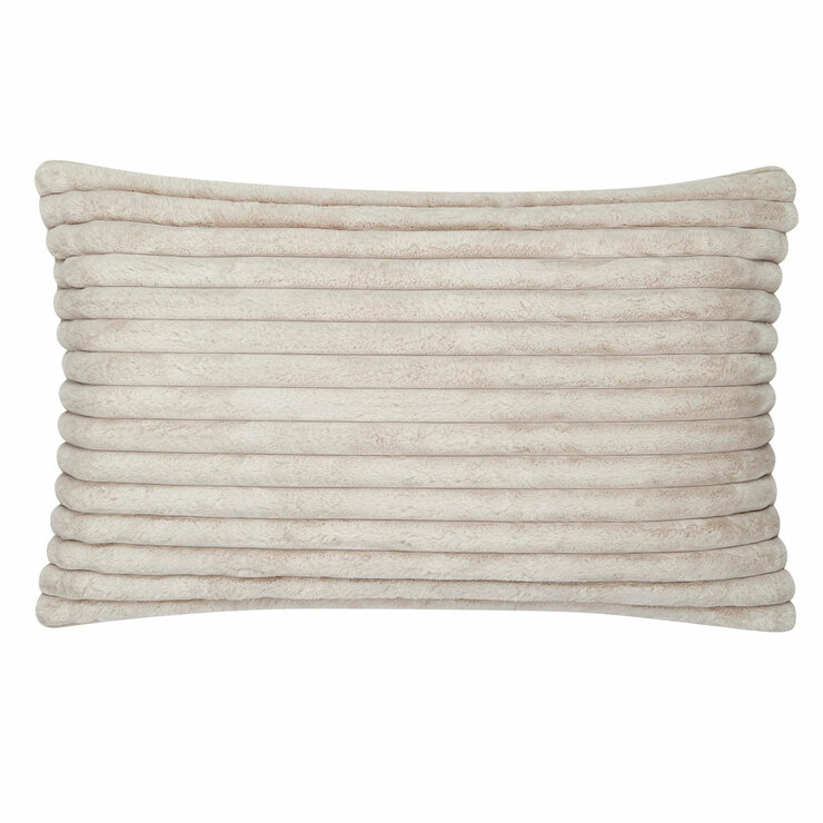 XL ribbed pillow in beige with a plush, velvety texture and horizontal ridges.