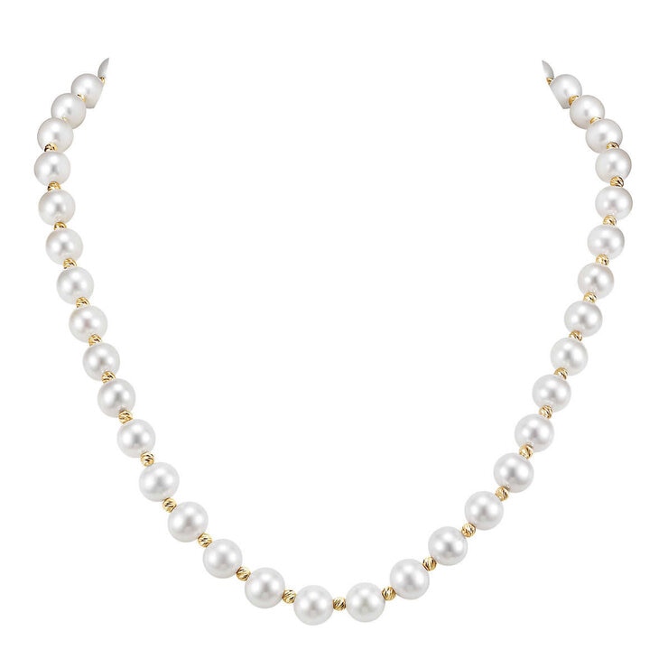 8-8.5mm Cultured Freshwater White Pearl Strand Necklace, 14ct Yellow Gold